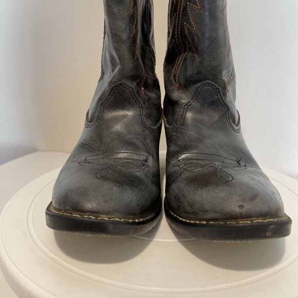 VTG Bronco Cowboy Boots Kids 2.5D Gray Conch Vegan Leather Western Cowboy USA - Picture 7 of 16